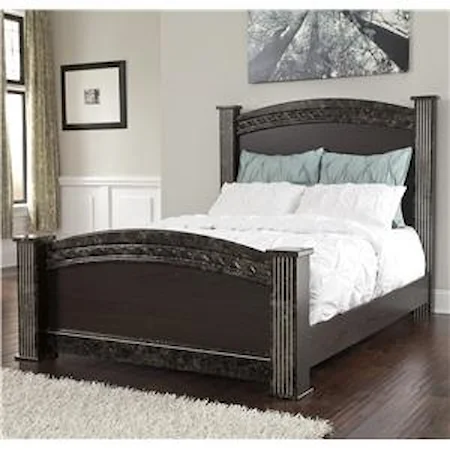 Traditional Queen Poster Bed with Faux Marble Trim